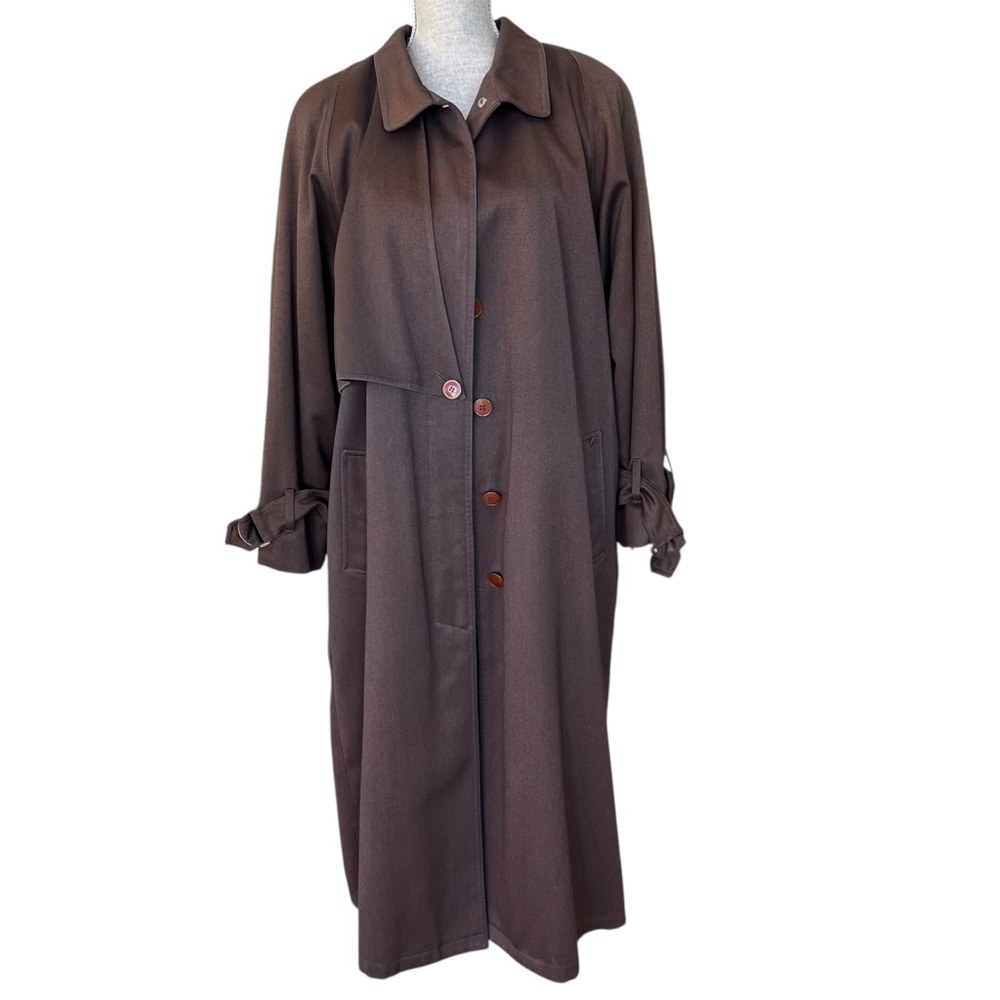 Etienne Aigner Vintage Wool Lined Trench Coat Chocolate Brown Jacket Womens 14